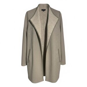 Women SZ Sp Talbots Sweater Cardigan Pure Merino Wool Open Front Pockets Taupe